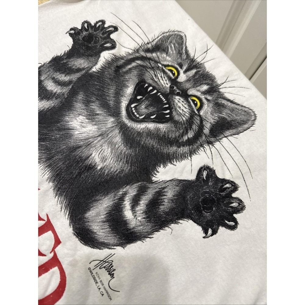 Vintage Bob Harrison Stressed Out Cat Short Sleeve T Shirt Small S/M - Picture 3 of 7